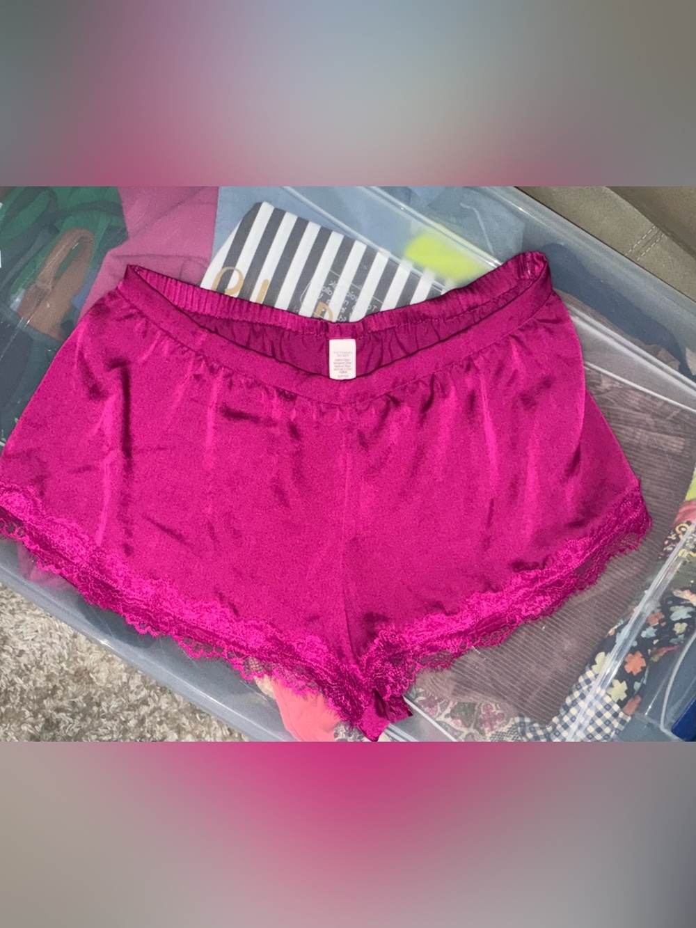 Victoria's Secret Magenta Satin Lace-Trim Sleep Shorts